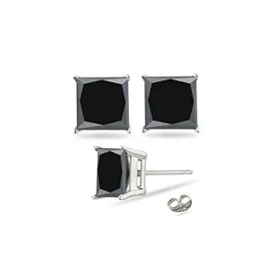 0.85 Cts of 3.5-4.0 mm AA Princess Black Diamond Stud Earrings in 14K White Gold