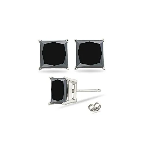 0.85 Cts of 3.5-4.0 mm AA Princess Black Diamond Stud Earrings in 14K White Gold