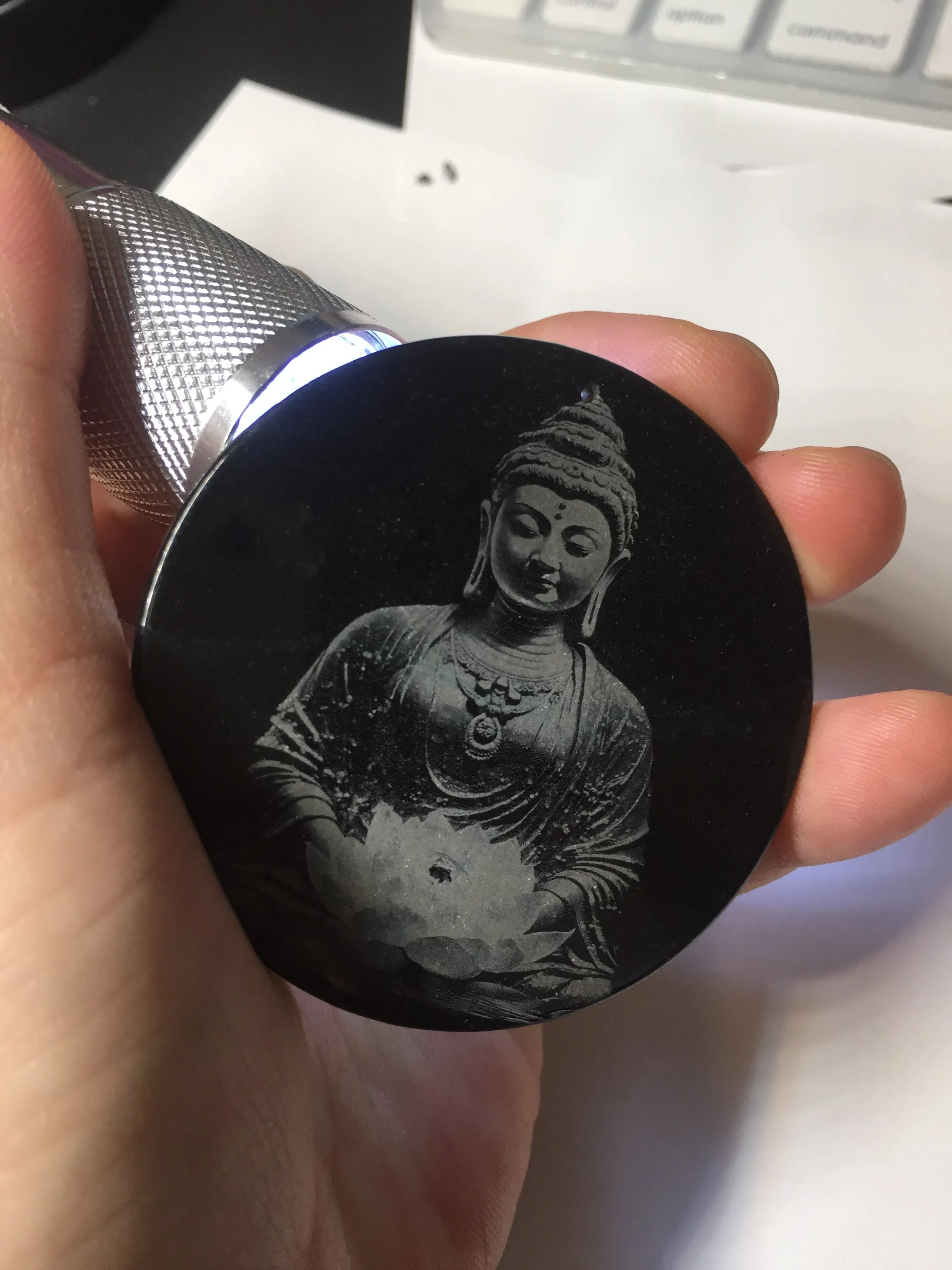100% natural black jadeite jade(Wuji, 乌鸡)  Guanyin (观音) safe and sound pendant/worry stone/decor BM38