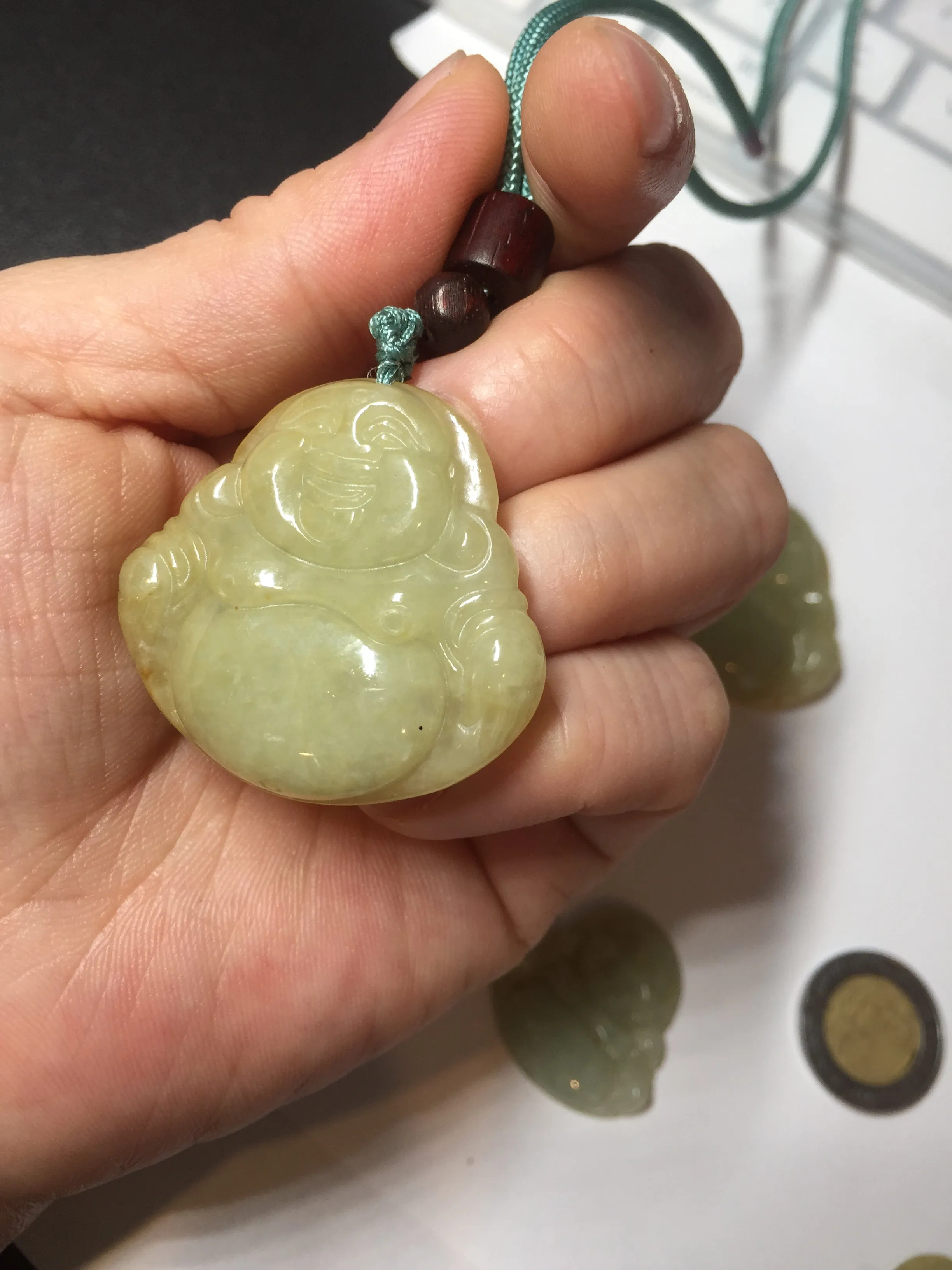 100% Natural type A yellow green happy buddha jadeite Jade pendant AX159