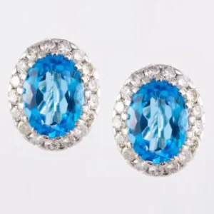 14 Kt White Gold Topaz & Diamond Ladies' Earrings