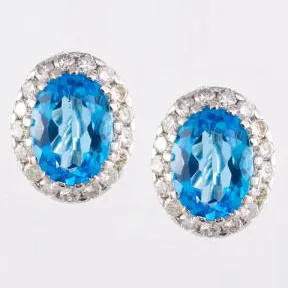 14 Kt White Gold Topaz & Diamond Ladies' Earrings