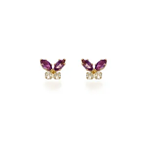 14K Gold Amethyst and White Topaz Butterfly Stud Earrings
