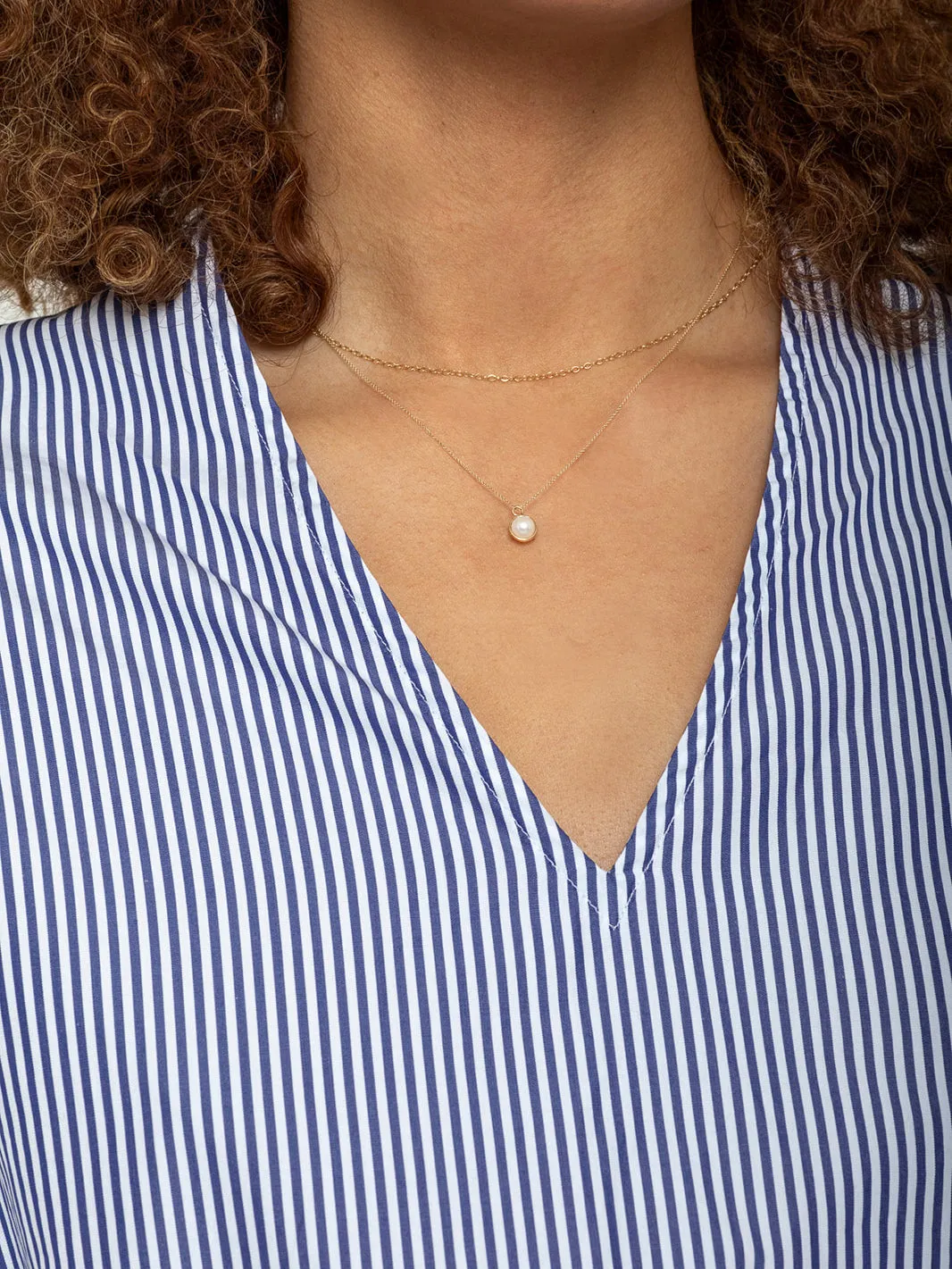 14k Gold Bezel Wrapped Pearl Necklace