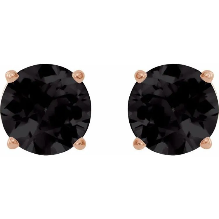 14K Rose 8 mm Natural Black Onyx Stud Earrings