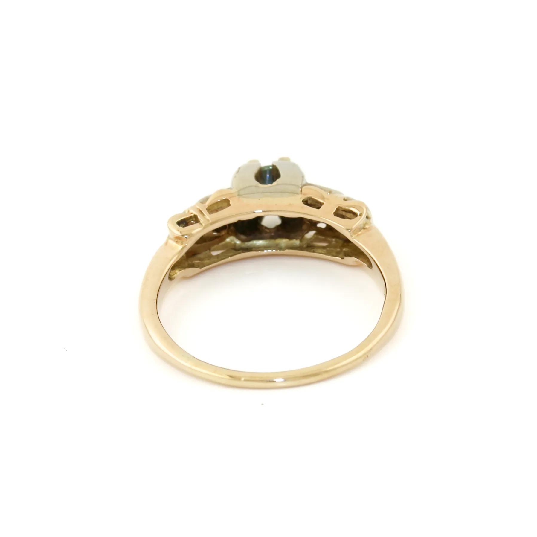 14k Two Tone x Antique Blue Topaz & Diamond Art-Deco Ring