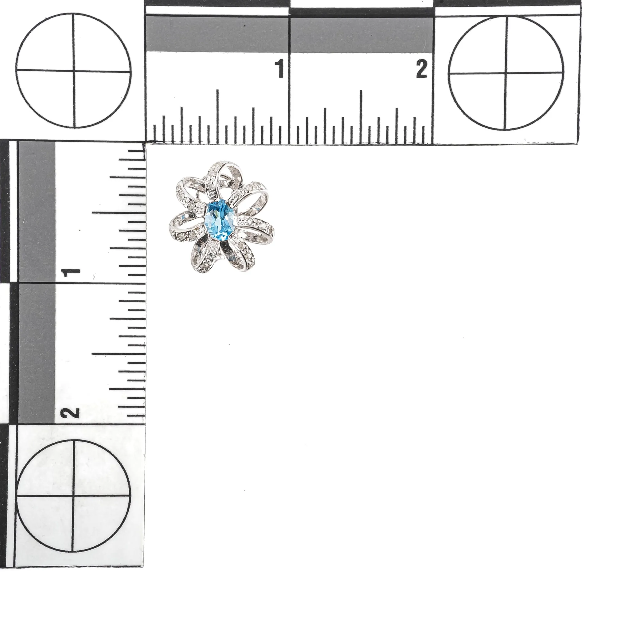 14K White Gold Oval Blue Topaz Diamond Omega Earrings