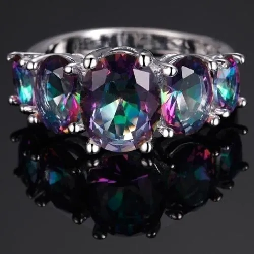 18K Gold Plated Mystic Topaz Rainbow Fire Topaz Ring Size 6 7 8 9
