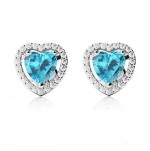 18k White Gold Plated 1/2 Ct Created Halo Heart Blue Topaz Stud Earrings