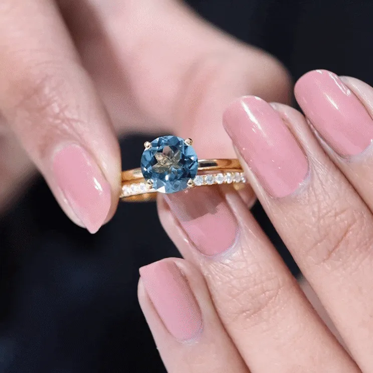 2.5 CT London Blue Topaz Solitaire Bridal Ring Set with Diamond