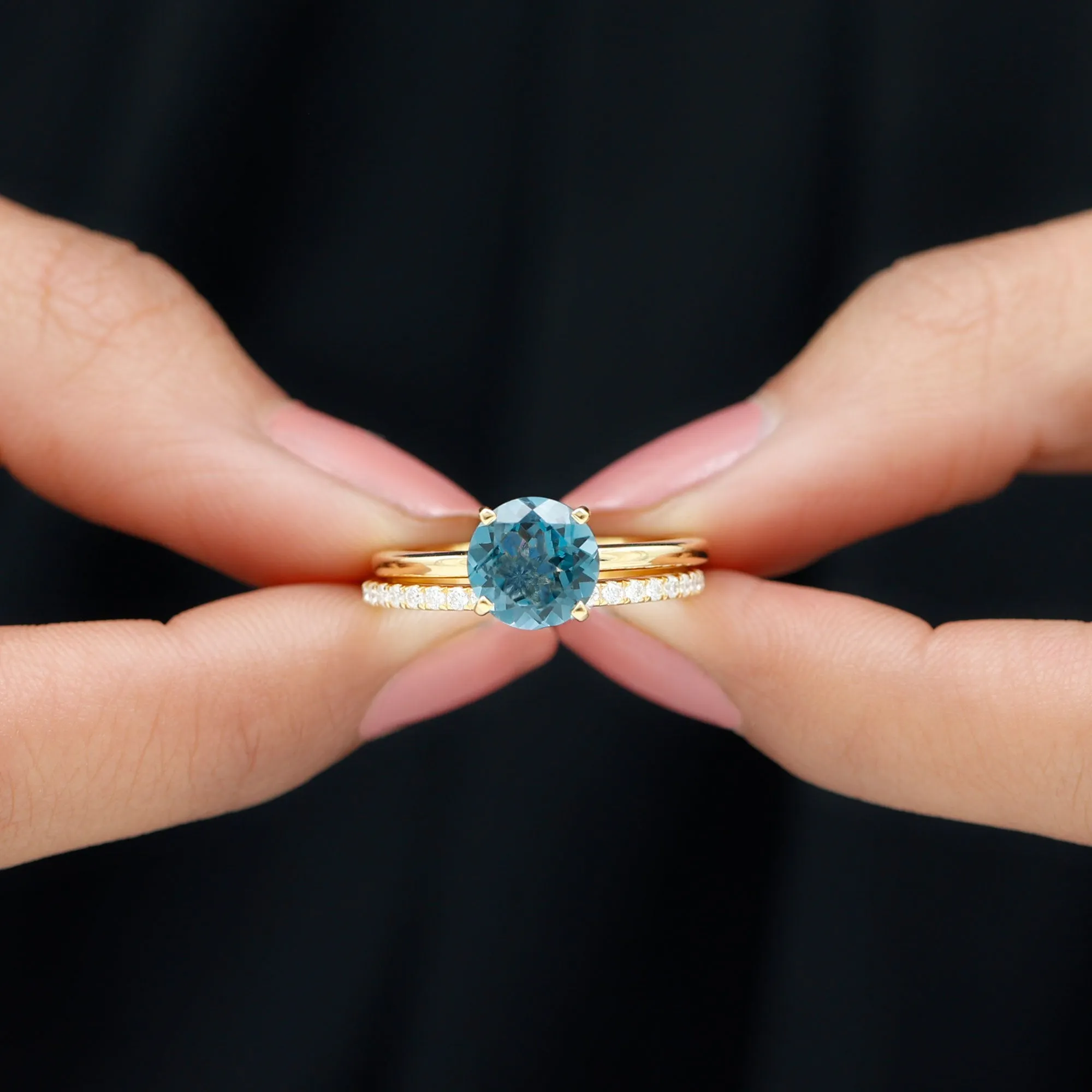 2.5 CT London Blue Topaz Solitaire Bridal Ring Set with Diamond