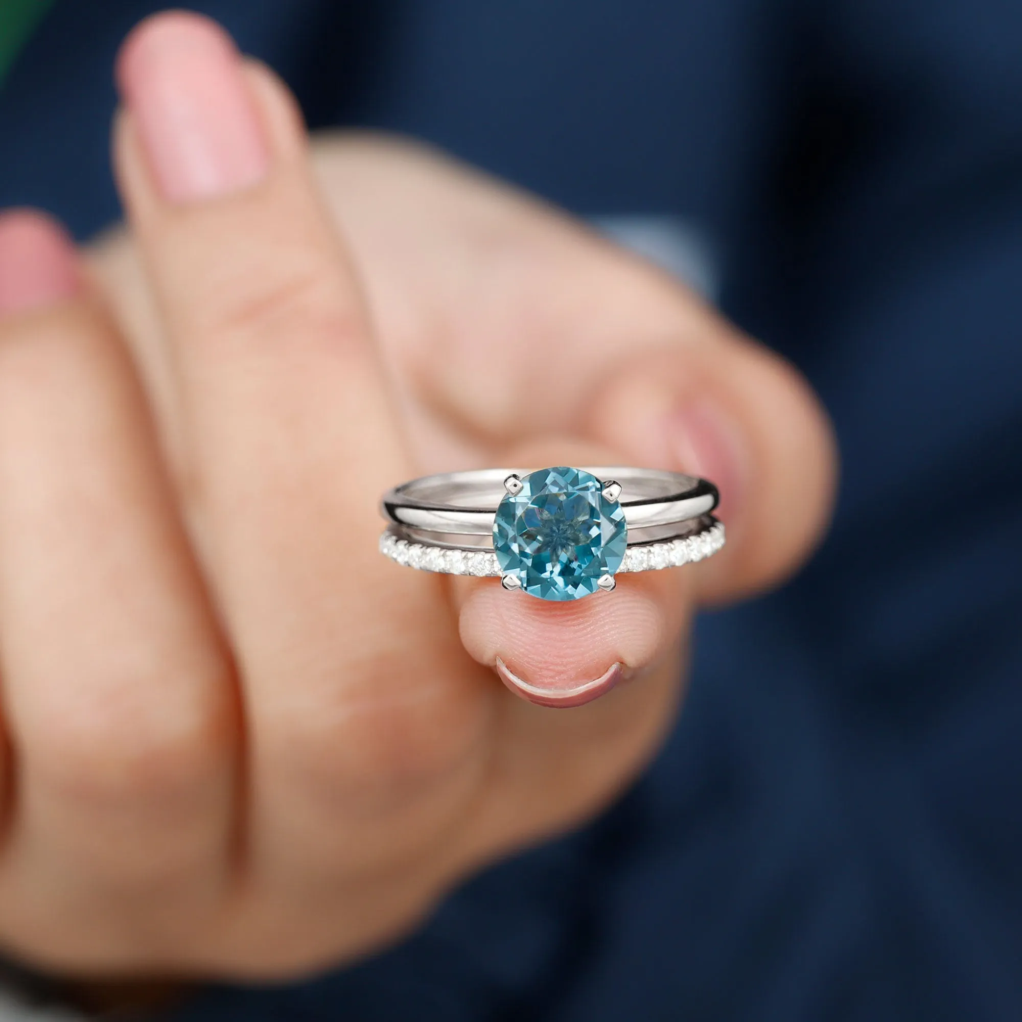 2.5 CT London Blue Topaz Solitaire Bridal Ring Set with Diamond