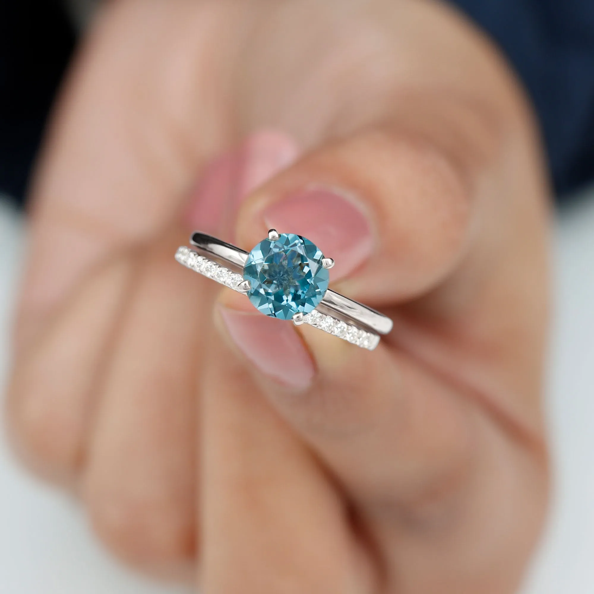 2.5 CT London Blue Topaz Solitaire Bridal Ring Set with Diamond