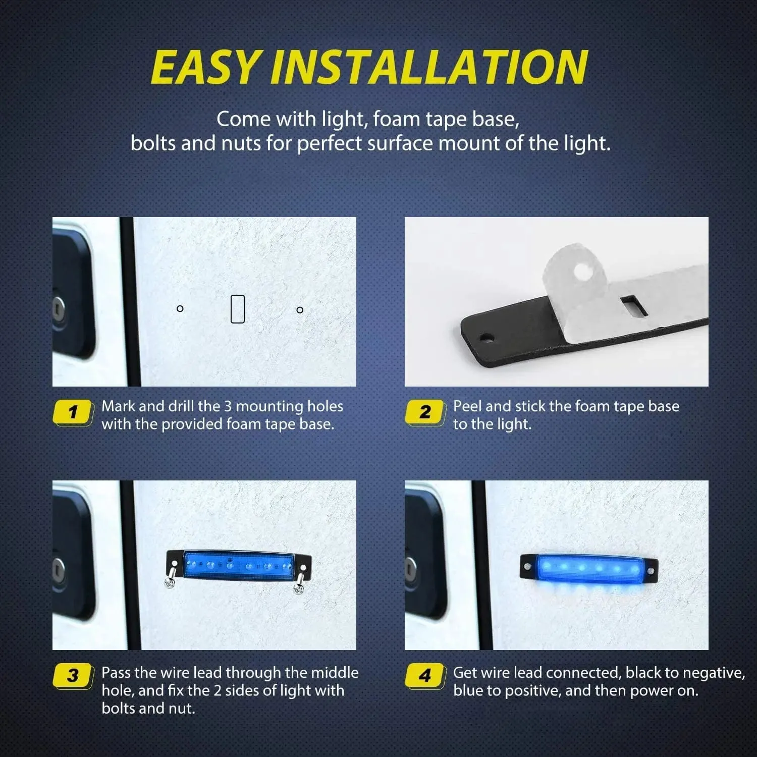 3.8 Inch 6 LEDs Blue Side Marker Lights (10 Pcs)
