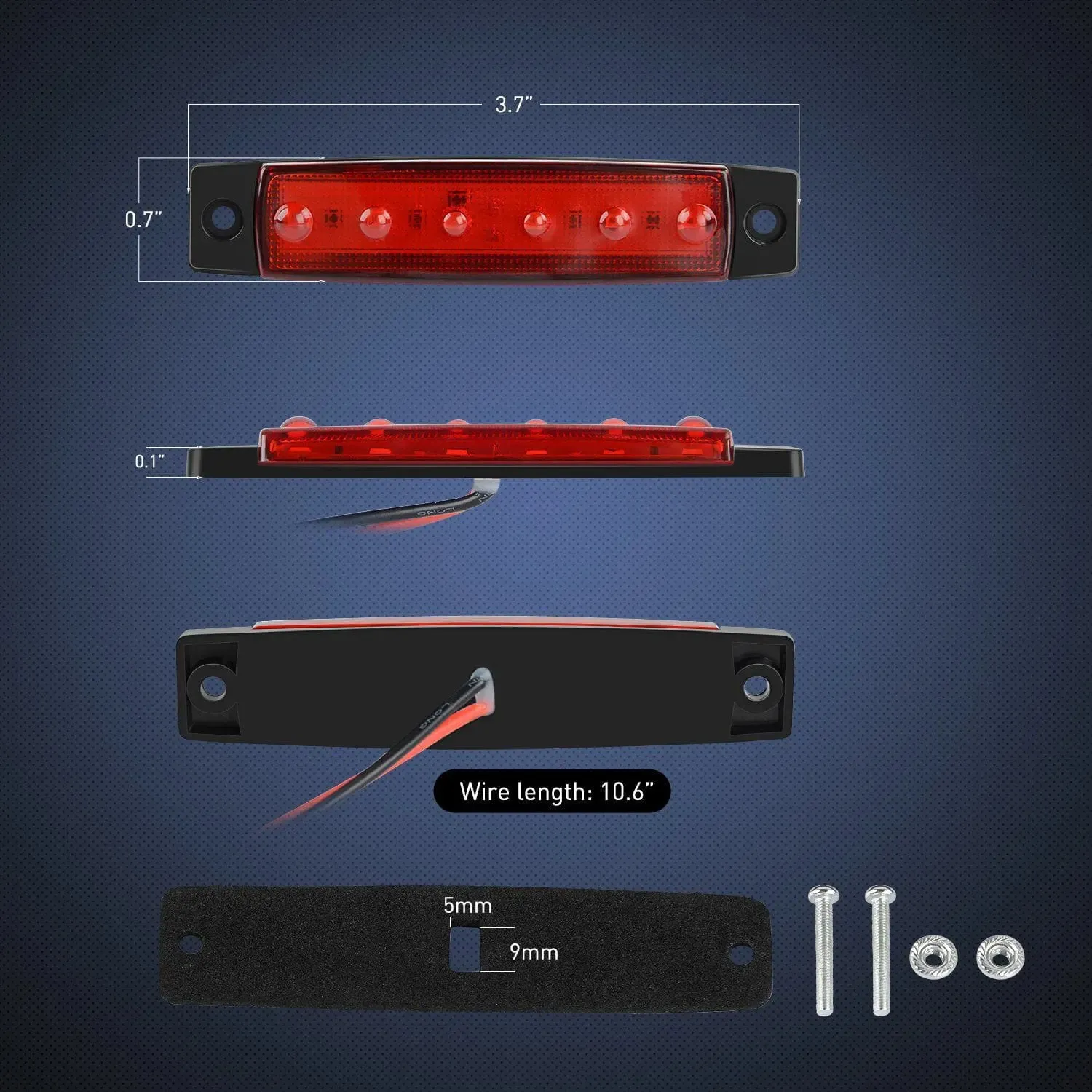 3.8 Inch 6 LEDs Red Amber Side Marker Lights (10 Pcs)