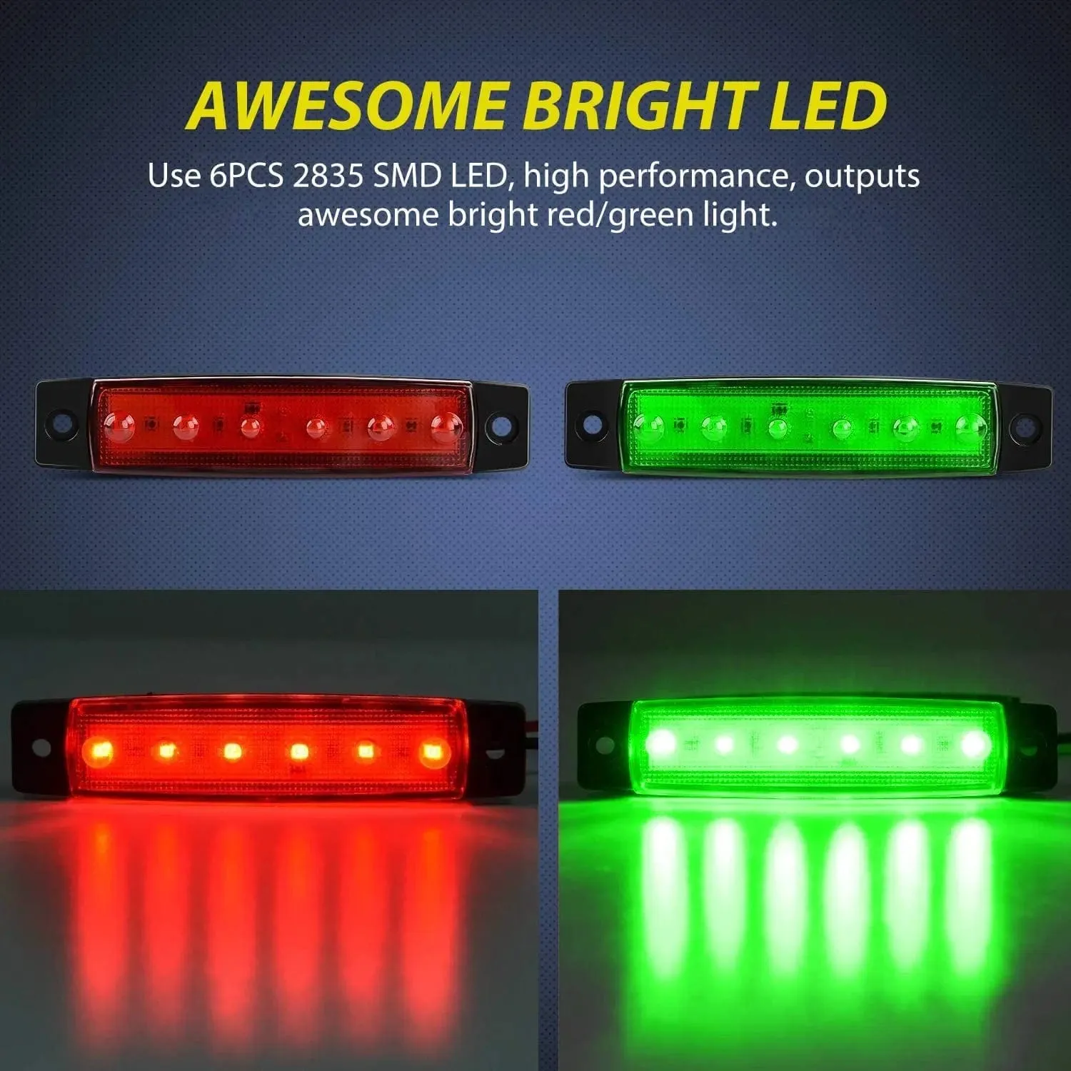 3.8 Inch 6 LEDs Red Green Side Marker Lights (10 Pcs)