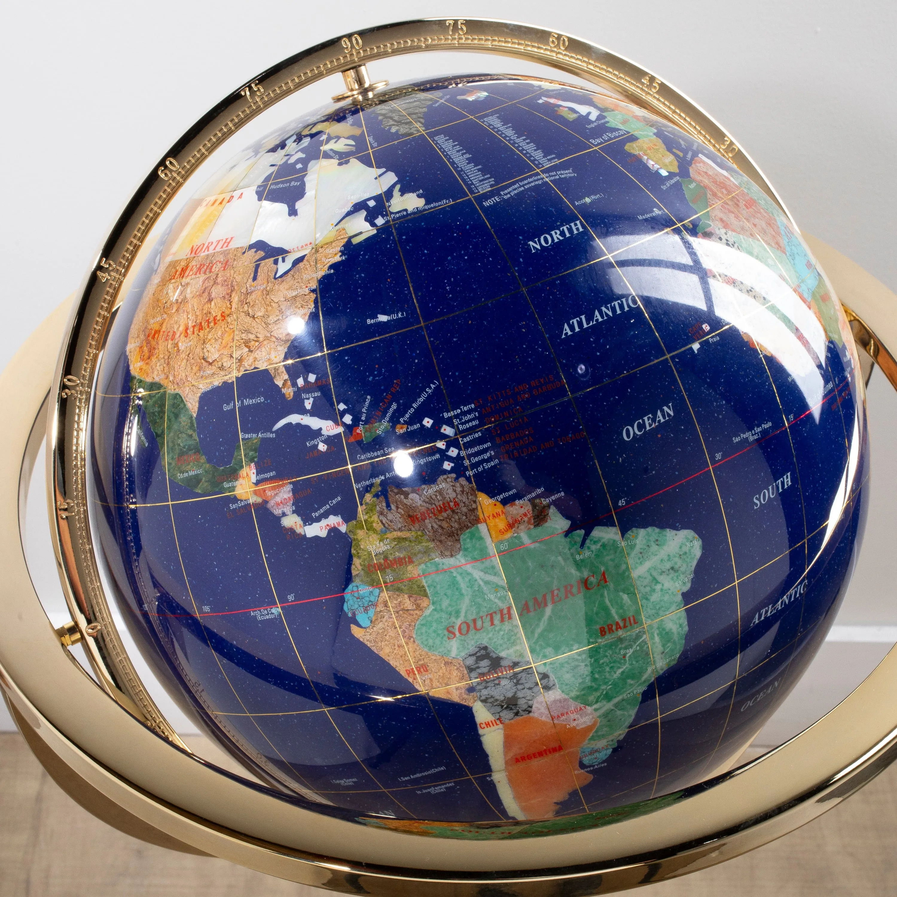 39" Tall Gemstone Globe with 13" Lapis Ocean on 24k Gold Plated Octagon Stand