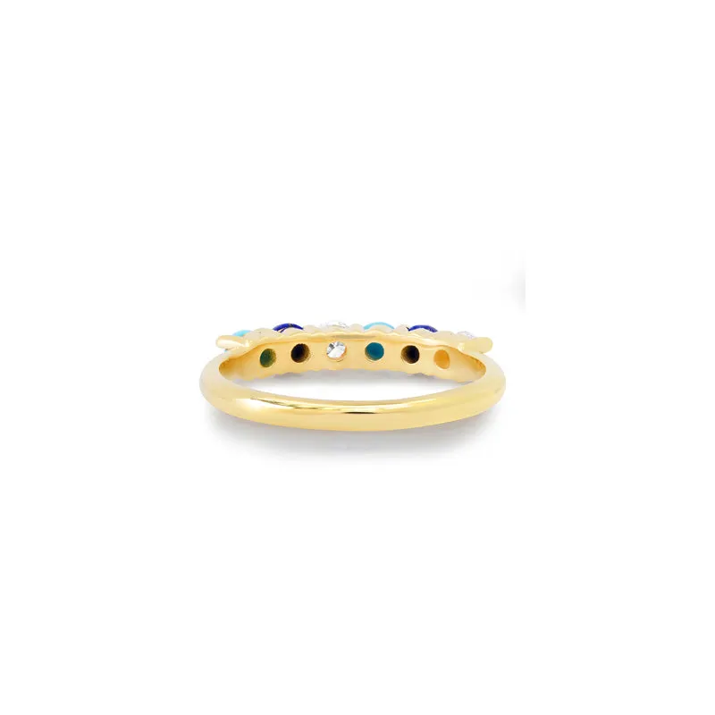 4-Prong Diamond, Turquoise, and Lapis Ring
