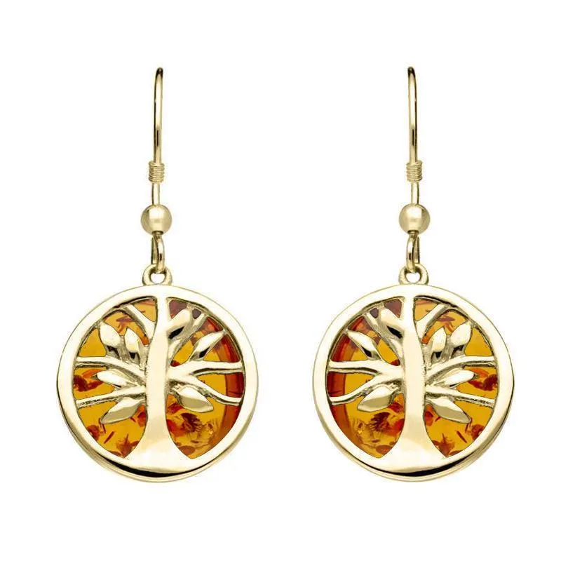 9ct Yellow Gold Amber Medium Round Tree of Life Two Piece Set
