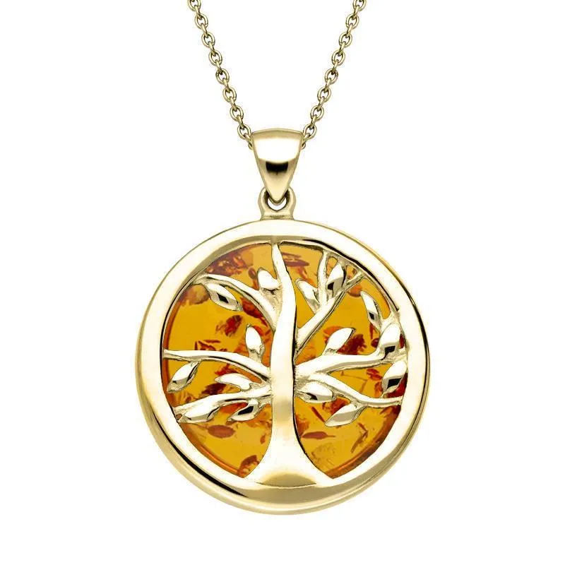 9ct Yellow Gold Amber Medium Round Tree of Life Two Piece Set