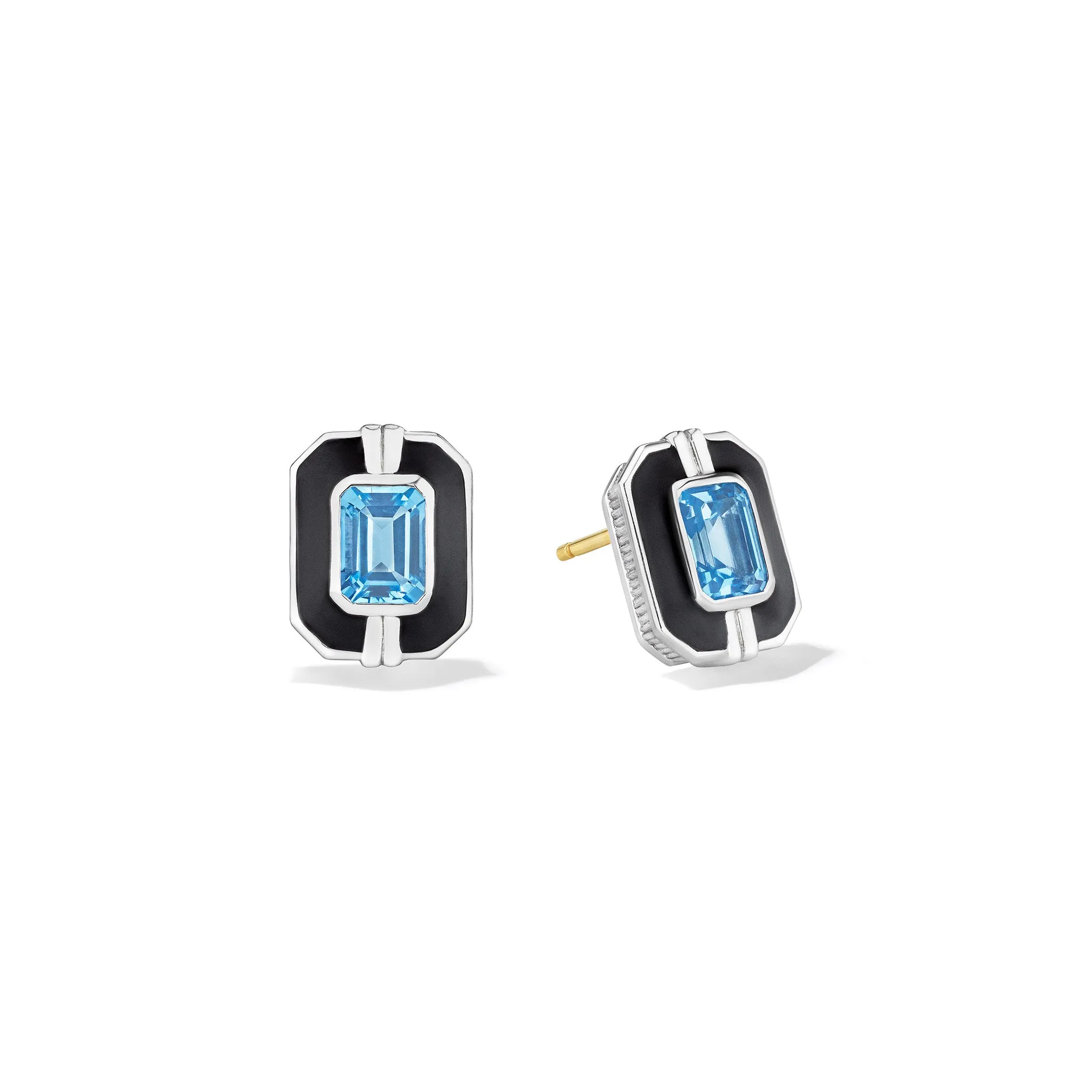 Adrienne Stud Earrings with Enamel and Swiss Blue Topaz
