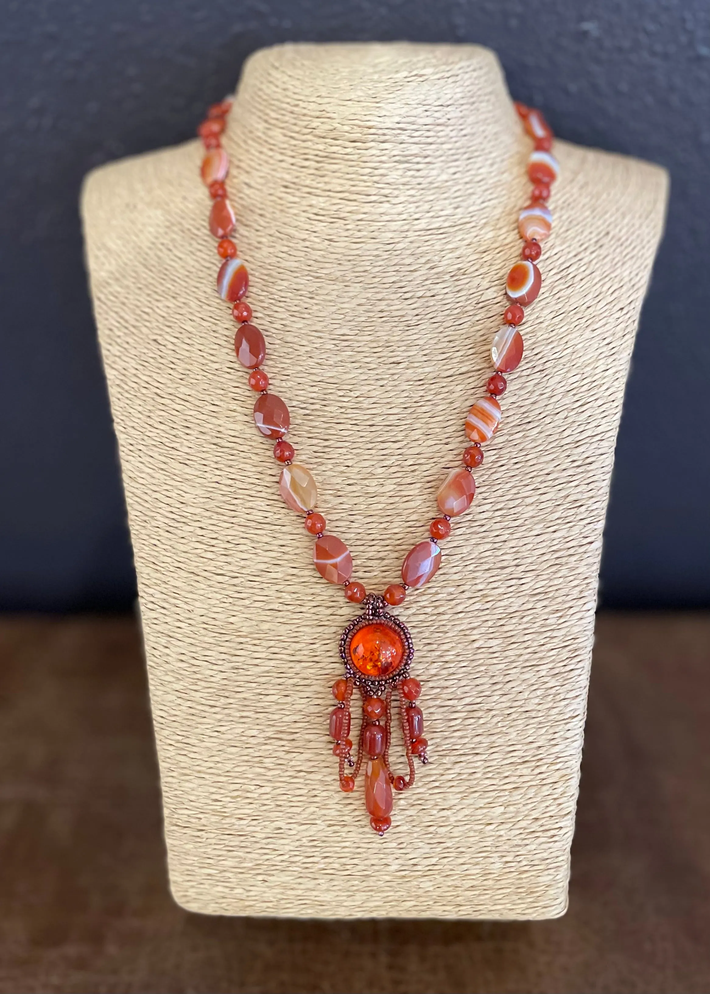 Amber and Carnelian Necklace, by Jovanna Poblano