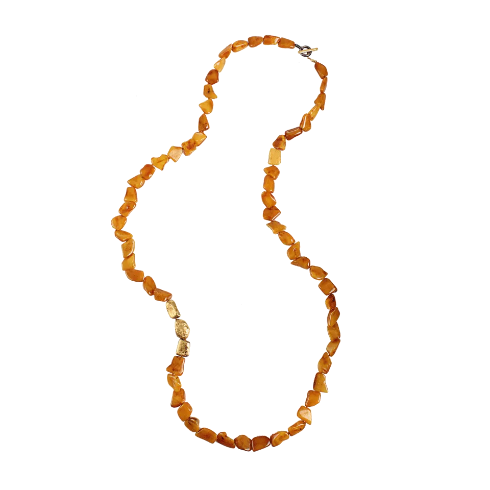 Amber Wrap Necklace with Three Gold and Gilver Beads
