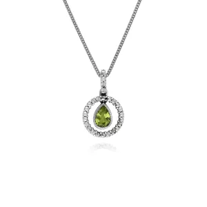Argent Sterling Gouttes D'Eau Péridot et Rondes Marcassite 45cm Collier
