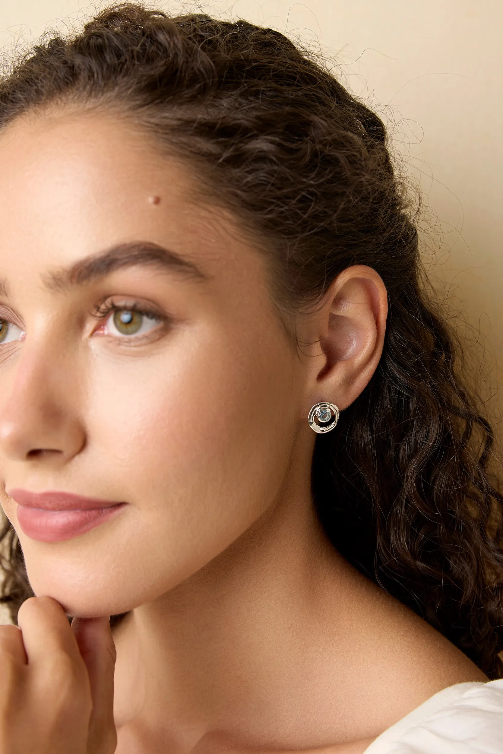 Banyan Blue Topaz Sterling Silver Loop Stud