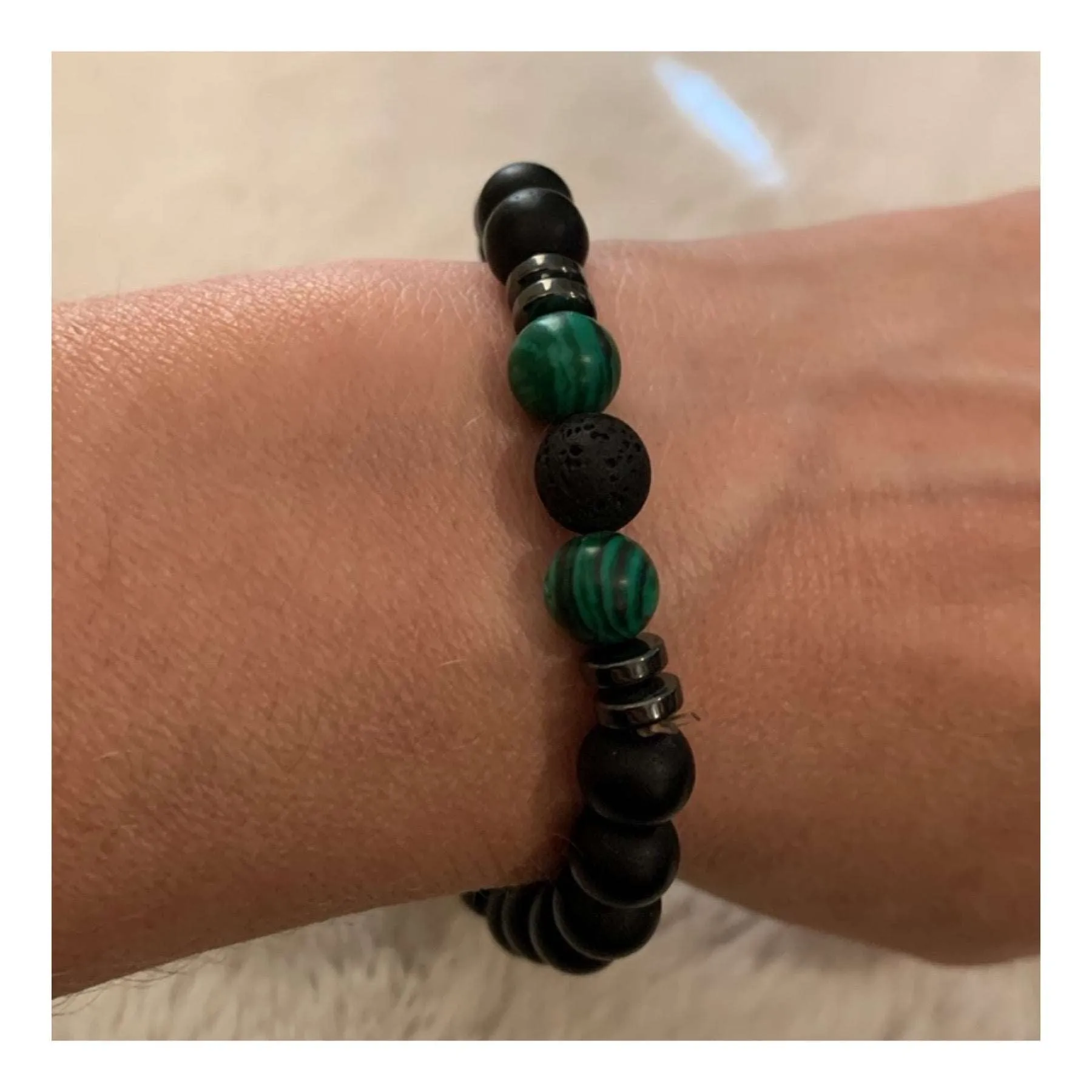 Black Matte Stone and Malachite Bracelet