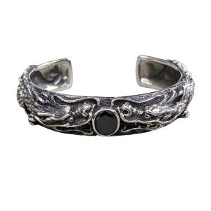 Black Onxy Sterling Silver Dragon Men's Cuff Bracelet