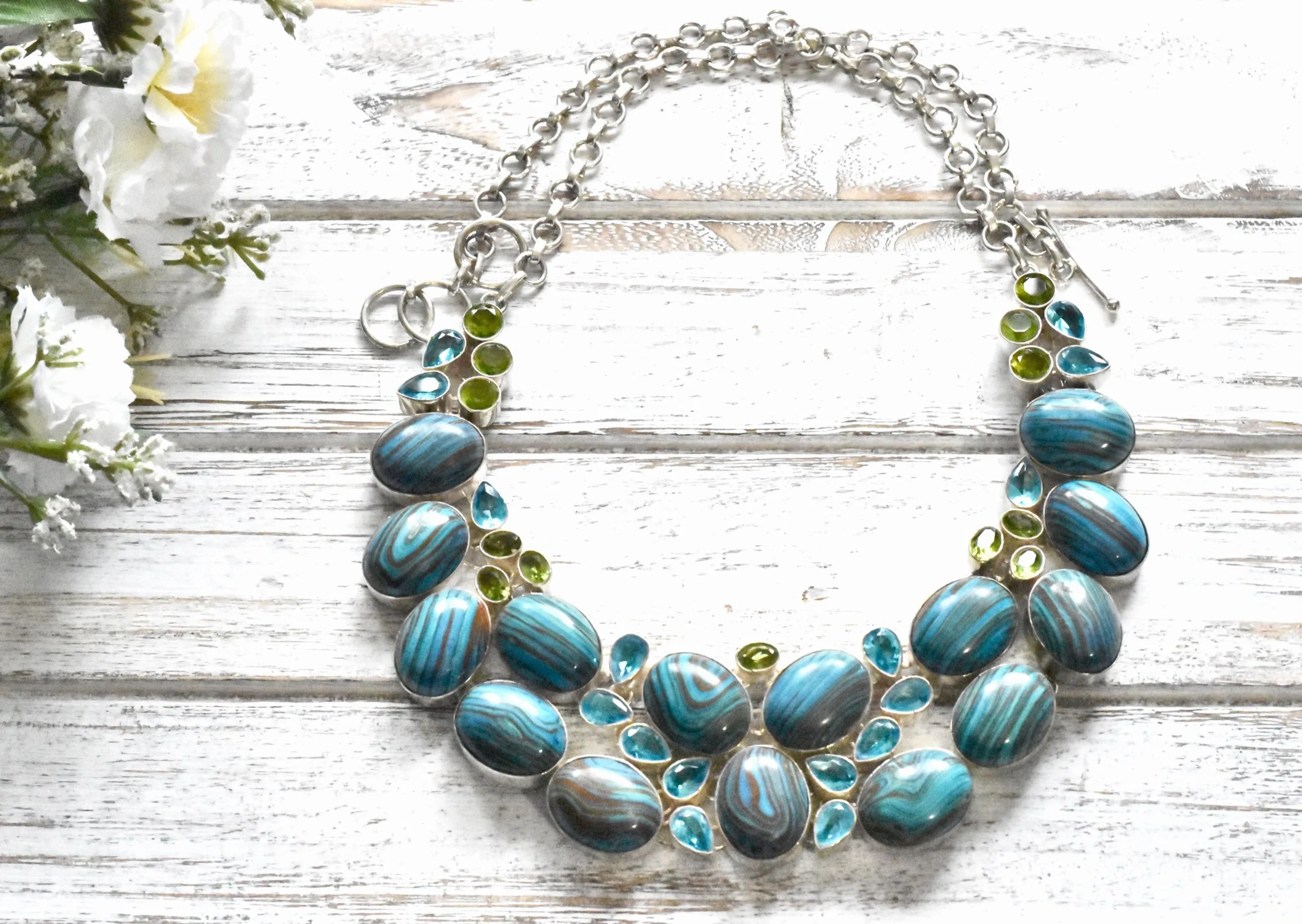 Blue Calsilica Blue Topaz Necklace