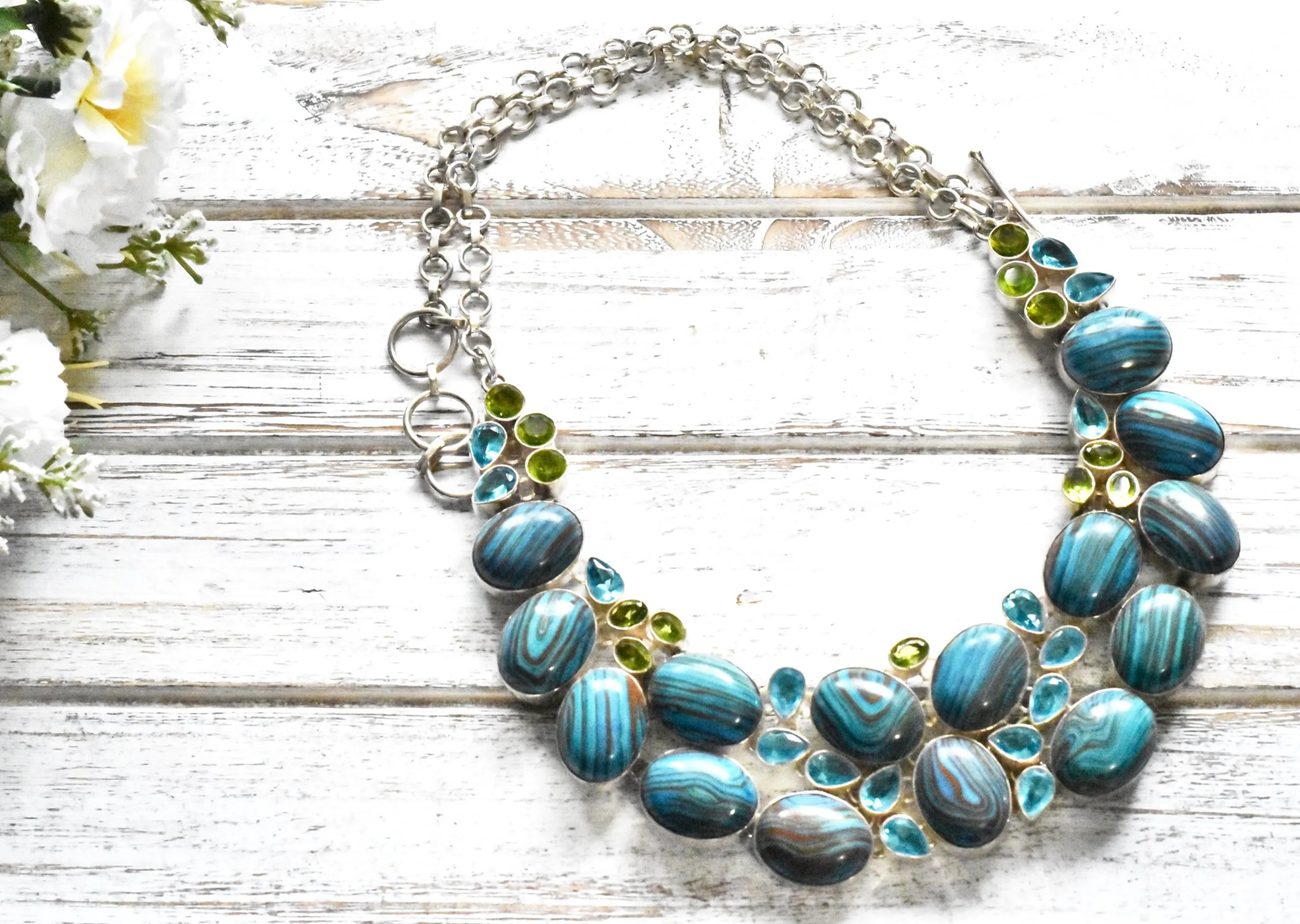 Blue Calsilica Blue Topaz Necklace