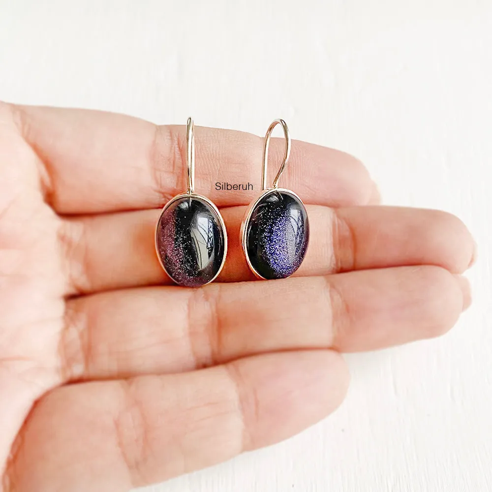 Blue Sunstone Fixed Hook Silver Earring