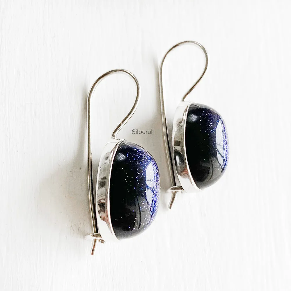 Blue Sunstone Fixed Hook Silver Earring