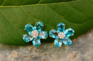 Blue Topaz Flower Earrings