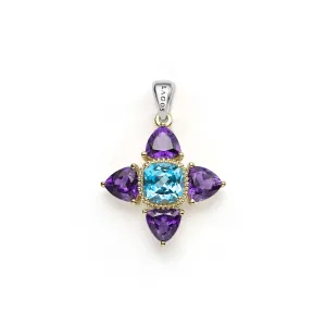 Caviar Color Two-Tone Amethyst and Swiss Blue Topaz Floral Pendant