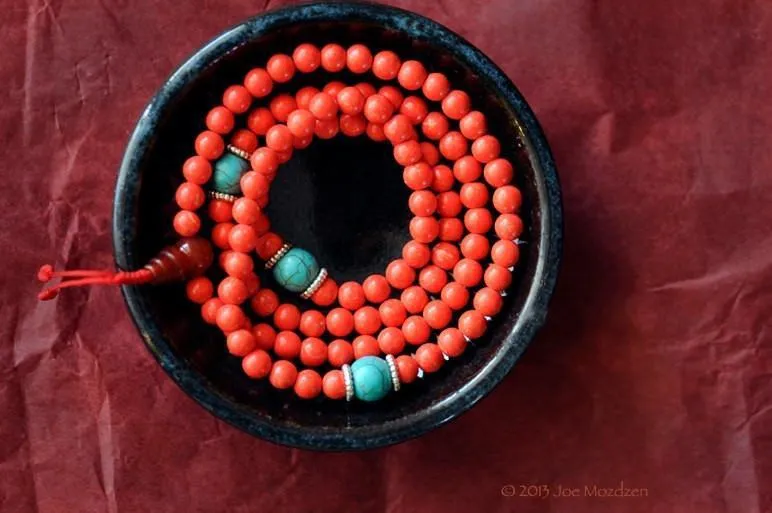 Coral Colored Mala with Spacers