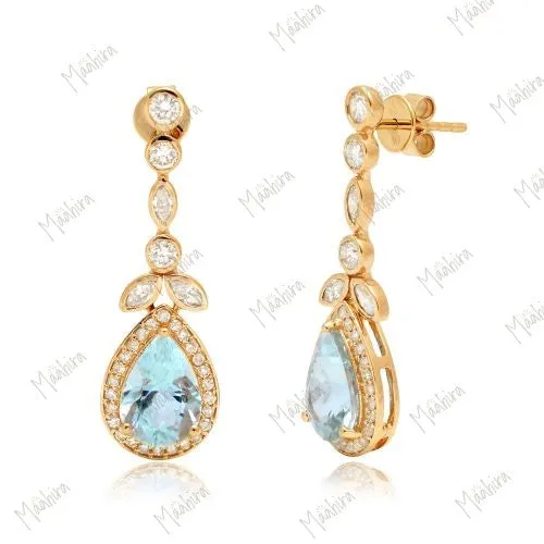 Diamond & Aqua Pear Shape Earring