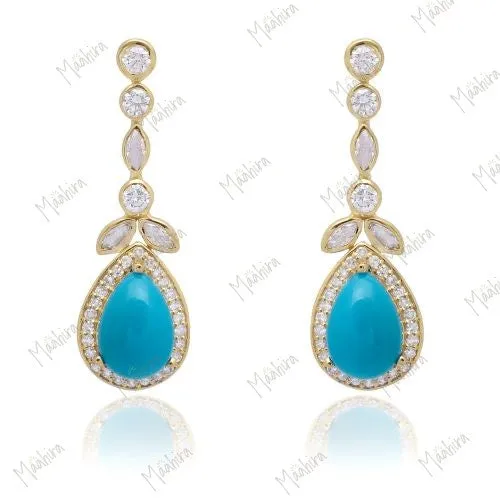 Diamond & Aqua Pear Shape Earring