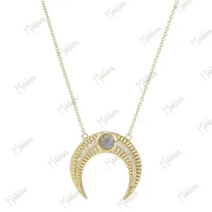Diamond Labradorite Horn Necklace 20.80x21.70mm