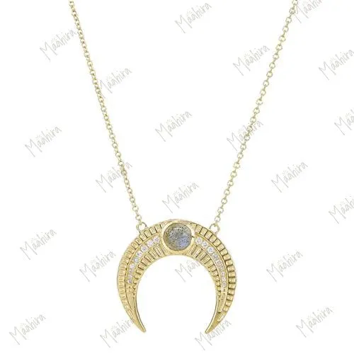Diamond Labradorite Horn Necklace 20.80x21.70mm