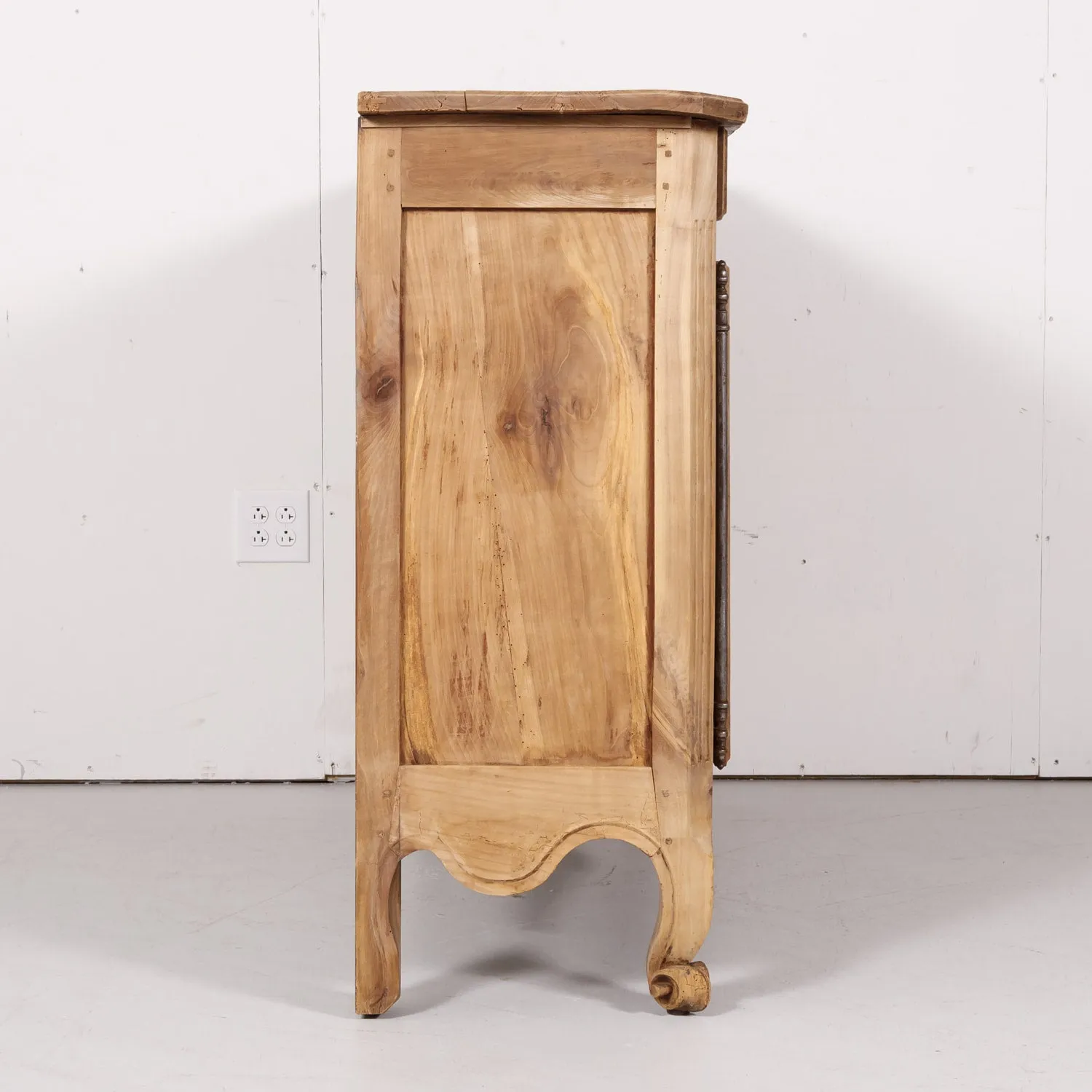 Early 19th Century French Country Louis XV Style Bleached Cherry Buffet with Fruitwood Inlay