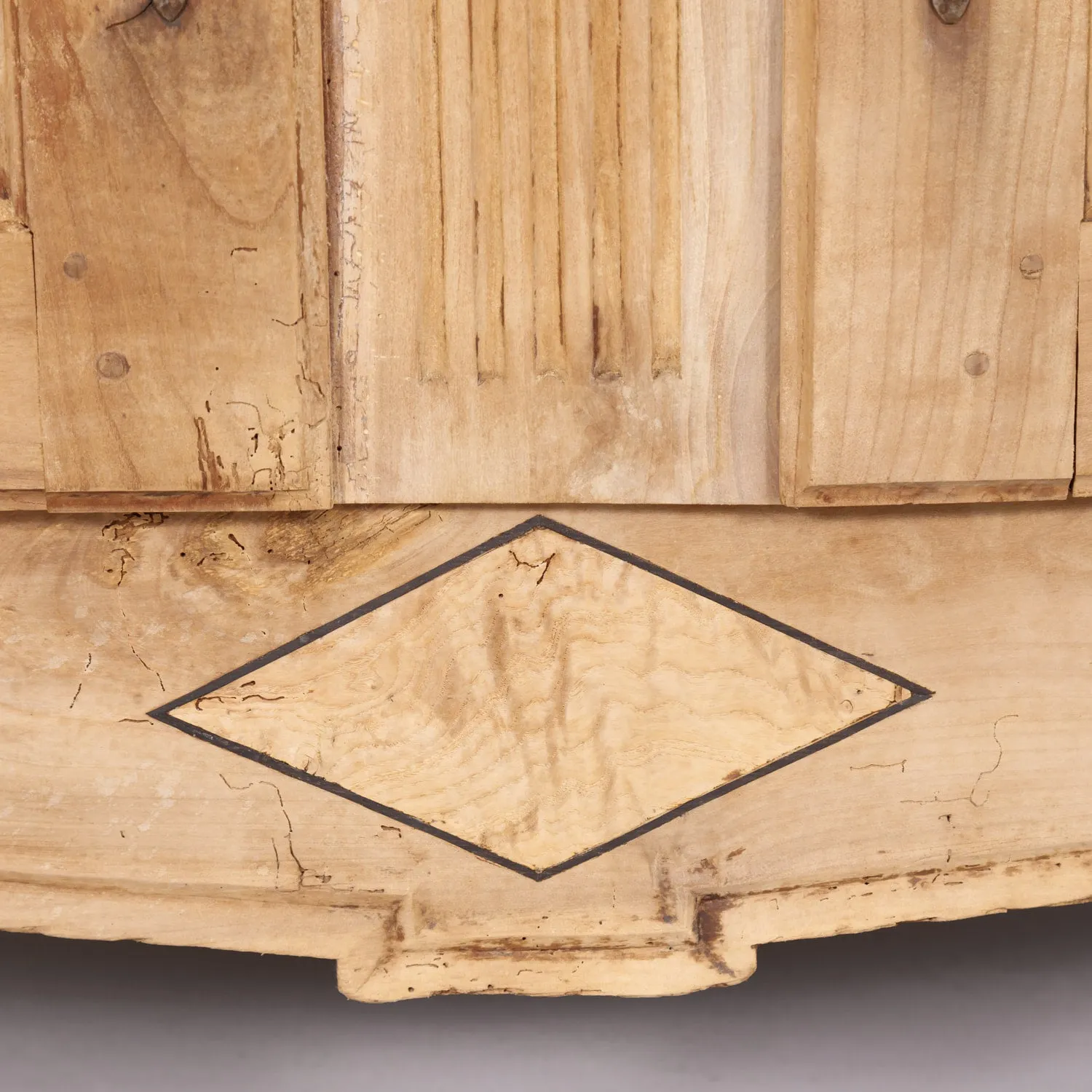 Early 19th Century French Country Louis XV Style Bleached Cherry Buffet with Fruitwood Inlay