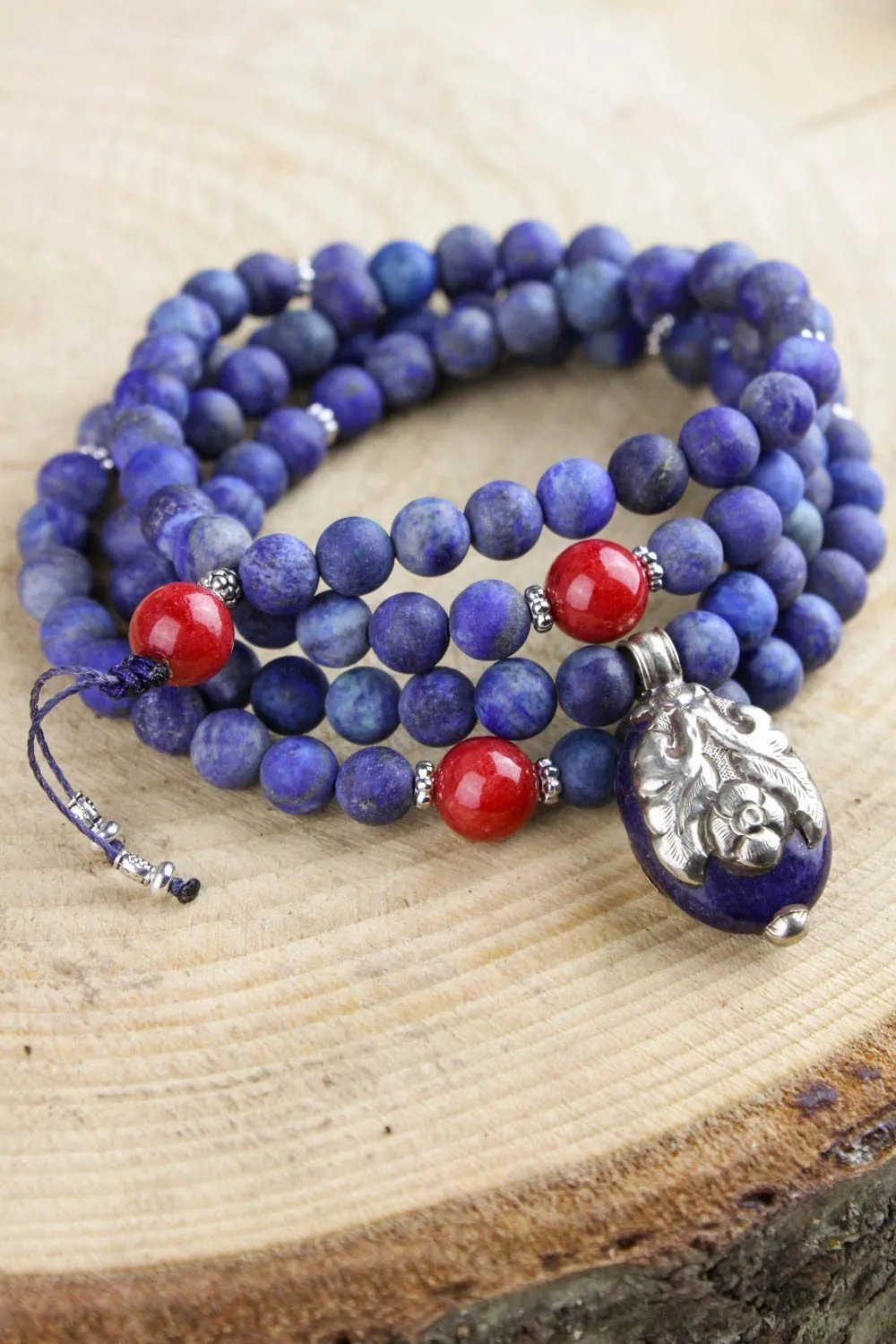 Enlightened Matte Lapis Pendant Mala