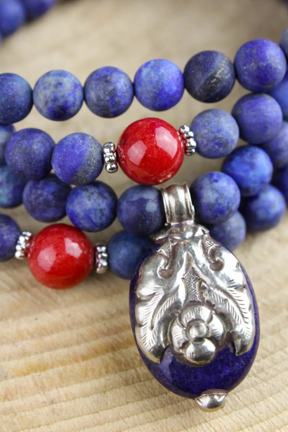 Enlightened Matte Lapis Pendant Mala