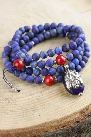 Enlightened Matte Lapis Pendant Mala