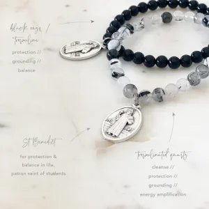'Extra Protection' Gemstone Saint Bracelet - Black Onyx / St Benedict