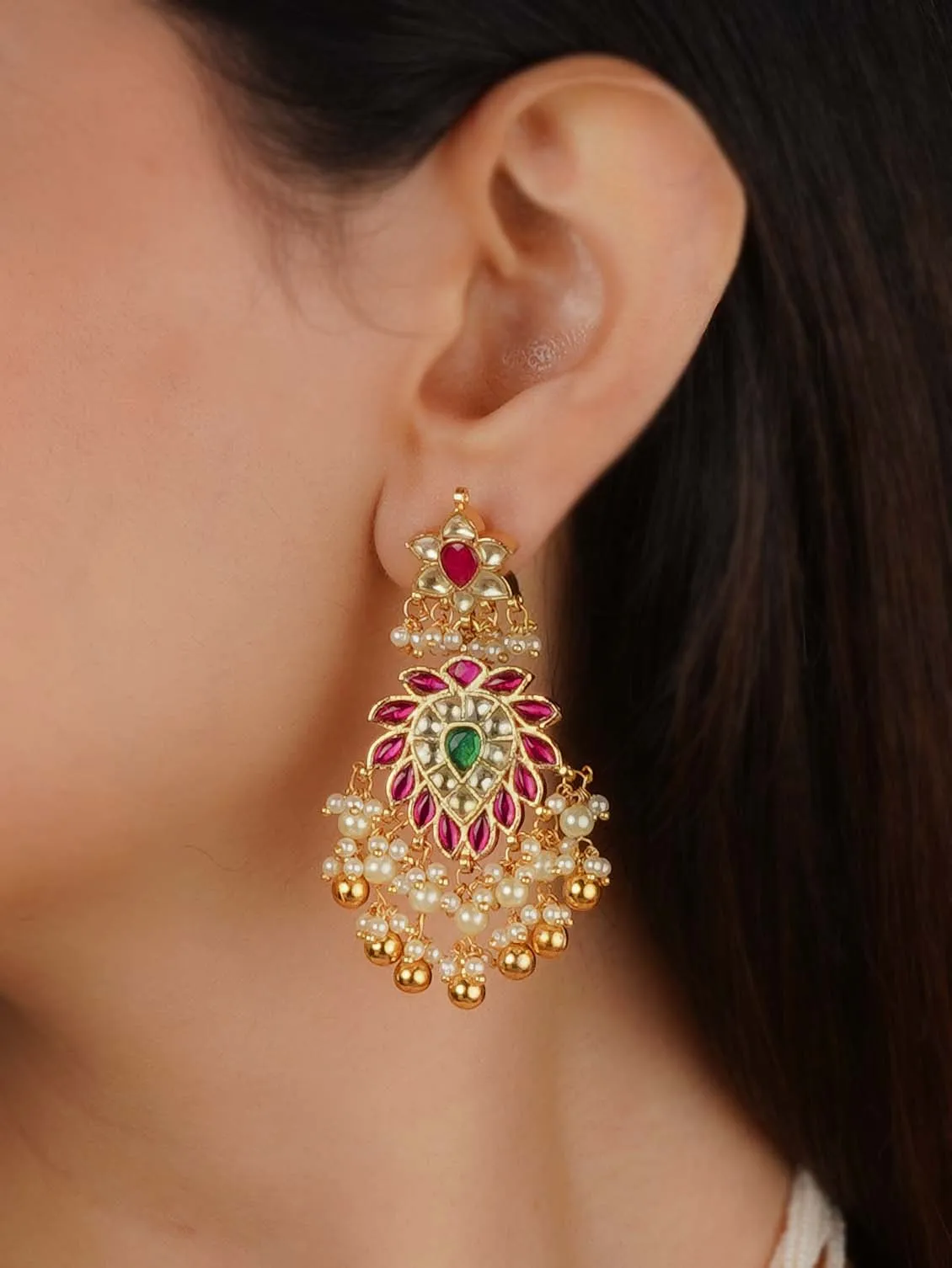 Gold Plated Jadau Kundan Necklace Set - MS2244