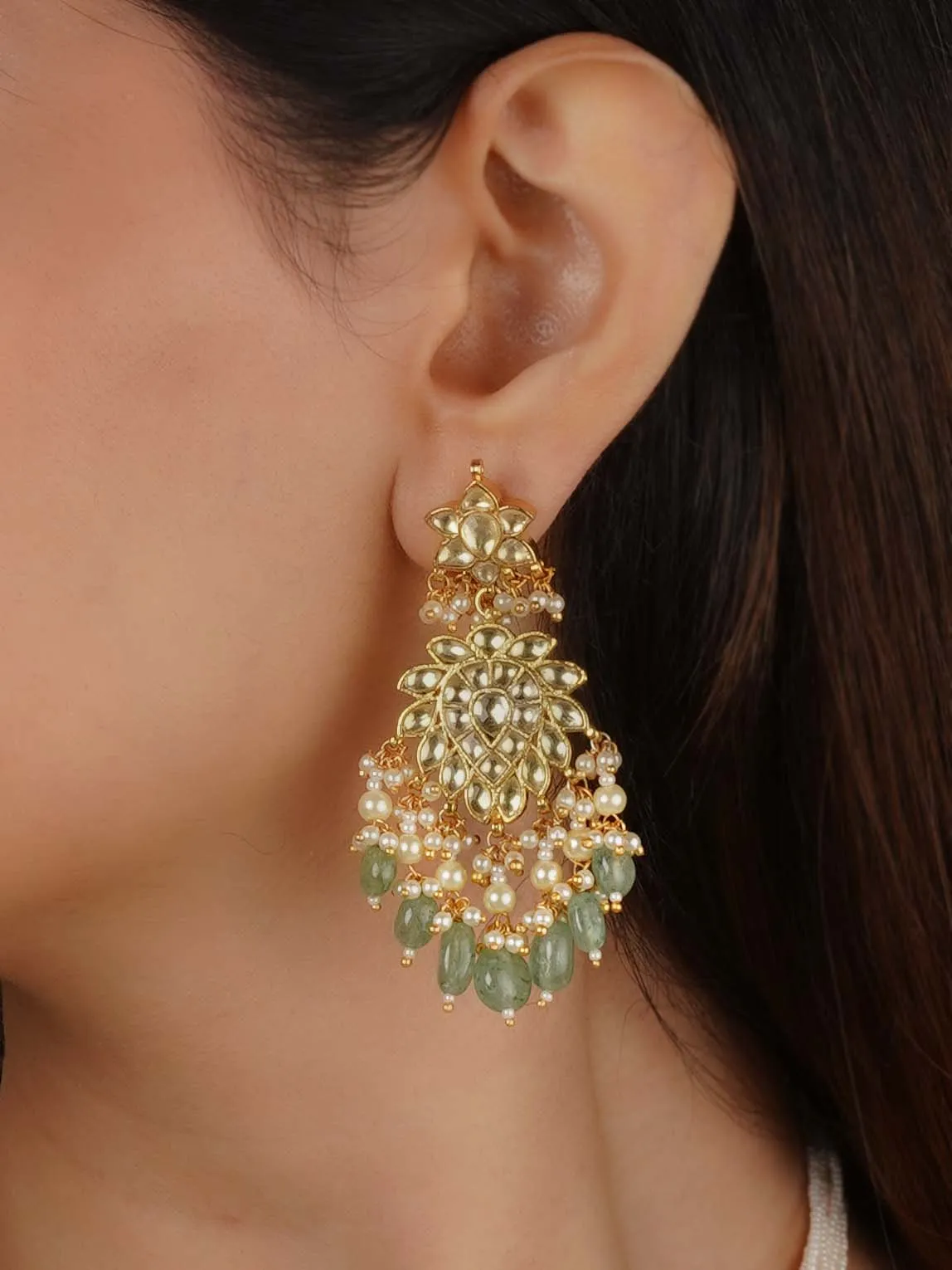 Gold Plated Jadau Kundan Necklace Set - MS2244